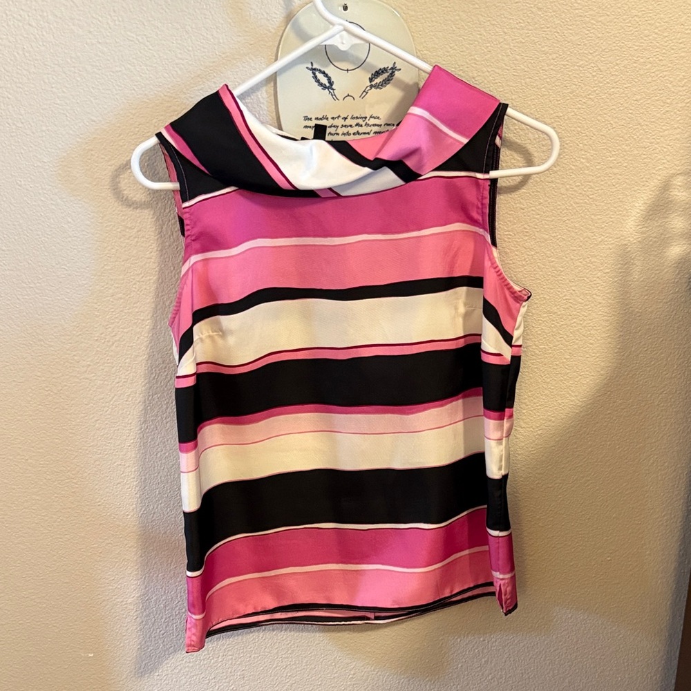 Talbots Pink and Black Striped Sleeveless Blouse